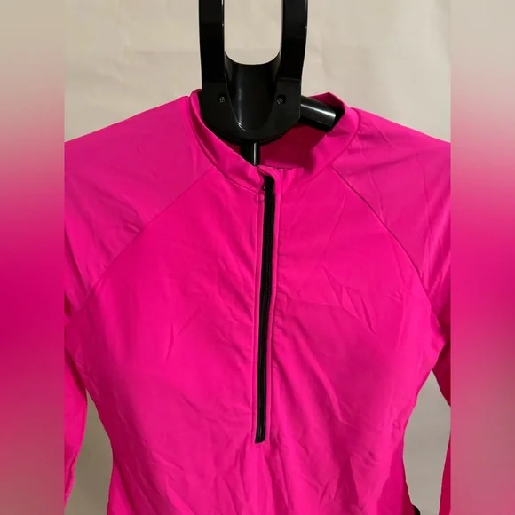 Women's Pink and Black Swimsuit-one-piece long sleeve - Picture 2 of 7